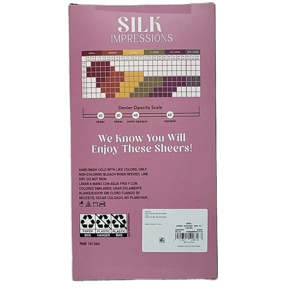 Silk Impressions Sheer High Support Pantyhose 2 Pack - XXXL -  Cocoa - 40 Denier
